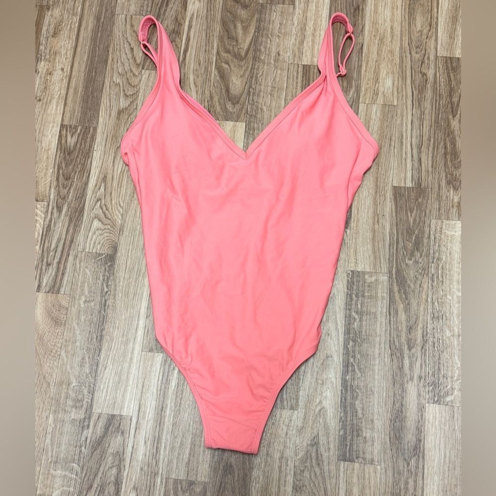 Kona Sol Womens Coral Pink V-Neck One Piece Swimsuit Size XL NWT